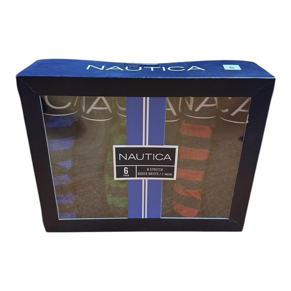 Nautica 6 Pack Stretch Boxer Briefs 5" Inseam Striped Solid Men's Size‎ S 28-30 - Picture 1 of 2